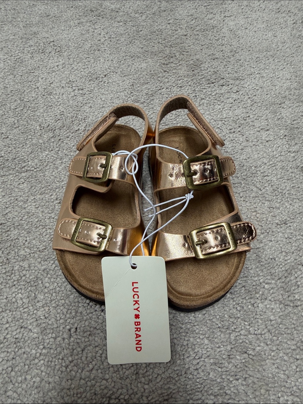 Lucky Brand Kids Metallic Rose Gold Double Velcro Buckle Sandals Size 8